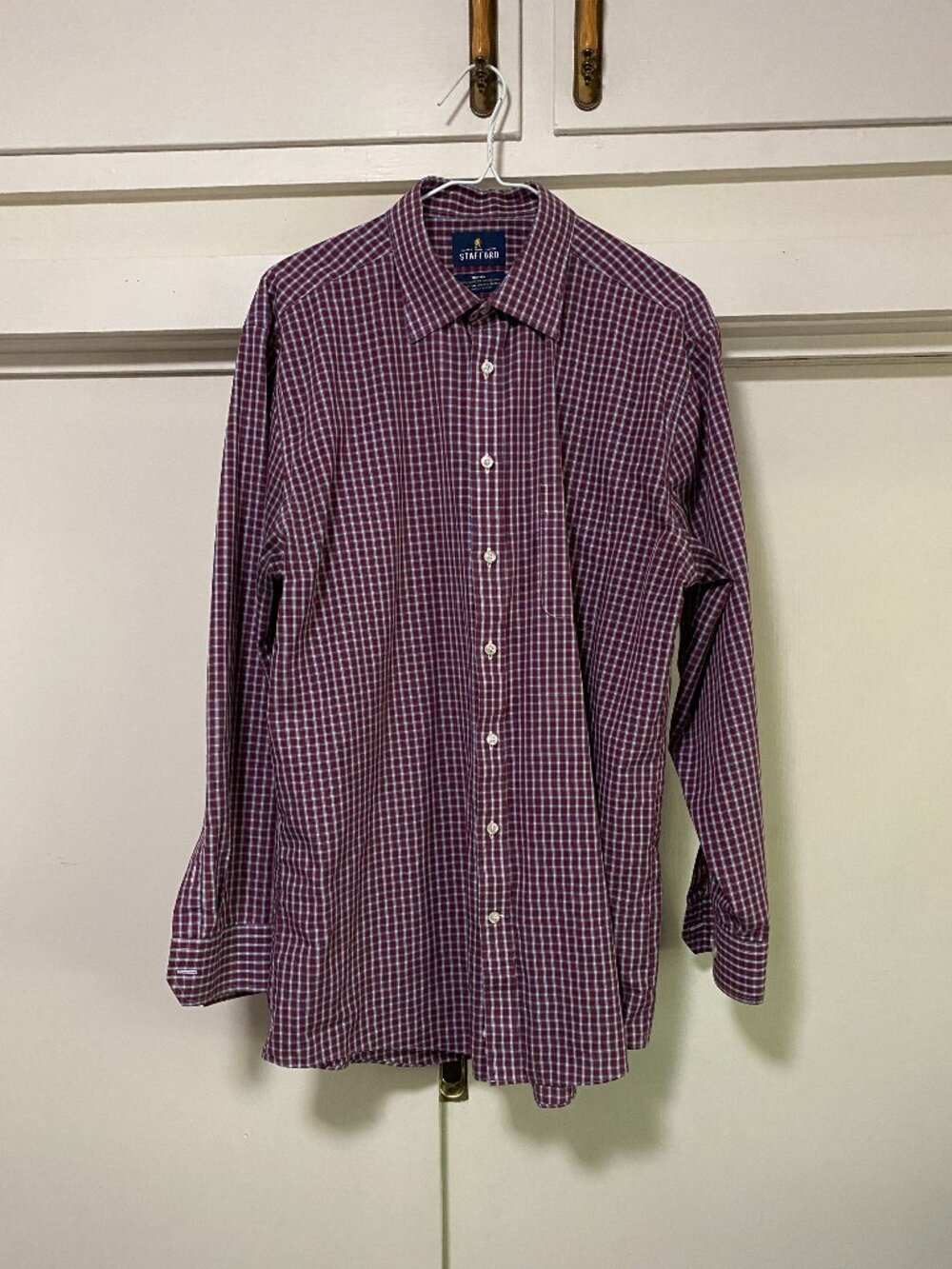 Stafford, long sleeve, button-down, red checkered shirt, size 16 1/2 34-35